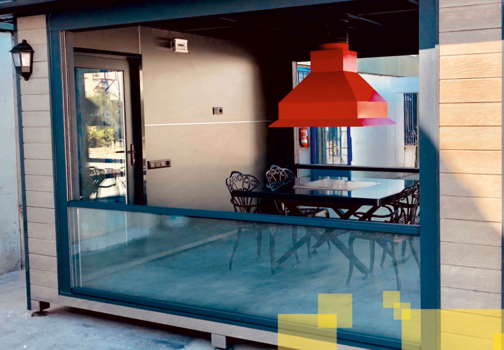 Guillotine Glass BBQ Cabin: Modern Gourmet Area with Movable Glass System