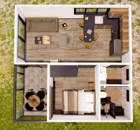 36 m² Living Space with Veranda: Panoramic Design and Fully Equipped Comfort