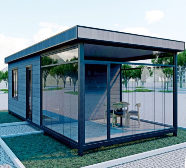 43 m² Living Space with Veranda and Guillotine Glass: Luxury & Spacious Modular Home