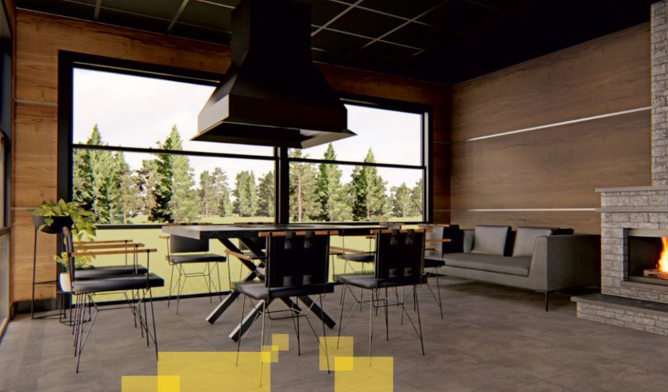 30 m² Living Space with Fireplace, Kitchen, and BBQ Area