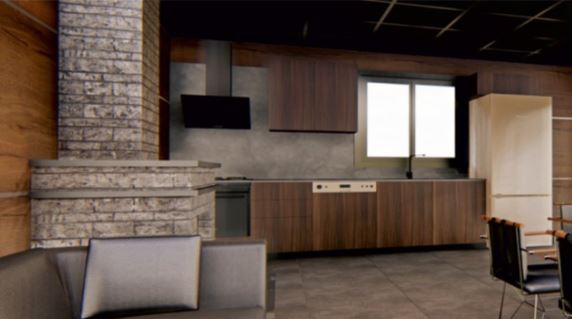 30 m² Living Space with Fireplace, Kitchen, and BBQ Area